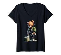Femme Ours en peluche Hip Hop T-Shirt avec Col en V