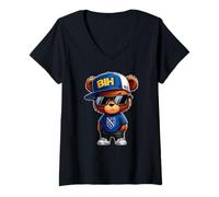 Femme Ours en Peluche Mignon Bosnie-Herzégovine Drapeau bosniaque T-Shirt avec Col en V