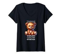 Femme Ours en Peluche motivant - Prospérer au-delà des limites et Grandir T-Shirt avec Col en V