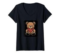 Femme Ours en peluche Rockabilly qui ramène les années 50 avec style T-Shirt avec Col en V