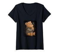 Femme Ours en Peluche Souriant pour Les Amoureux du Christ T-Shirt avec Col en V