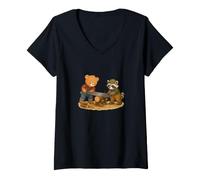 Femme Ours et Raton Laveur sciant du Bois - Jolis Travailleurs forestiers T-Shirt avec Col en V