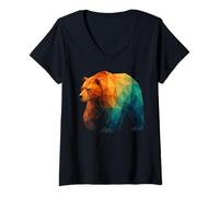 Femme Ours géométrique rétro Animal Sauvage Bas Poly Animal T-Shirt avec Col en V