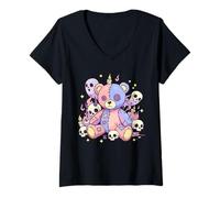 Femme Ours Goth Pastel Mignon et Effrayant Poupée Vaudou T-Shirt avec Col en V