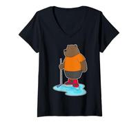 Femme Ours Hockey sur Glace Crosse de Hockey sur Glace T-Shirt avec Col en V