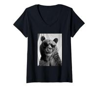 Femme Ours Mignon avec Lunettes de Soleil Cool Forest Animal Photo Booth T-Shirt avec Col en V