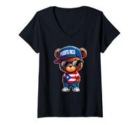Femme Ours Mignon Boricua Drapeau de Porto Rico Boricua T-Shirt avec Col en V