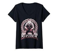 Femme Ours Nordique Sauvage Viking Berserker Battle Ready Nordic T-Shirt avec Col en V