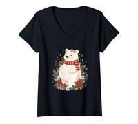 Femme Ours Polaire de Noël pour Future Maman Enceinte Hiver T-Shirt avec Col en V