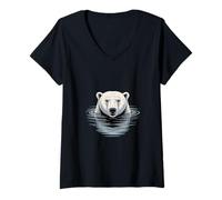 Femme Ours Polaire nageant scène océan T-Shirt avec Col en V