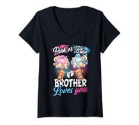 Femme Ours Rose ou Bleu Brother Loves You Gender Reveal T-Shirt avec Col en V