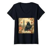 Femme Ours taïwanais Cool aux Couleurs du Drapeau de Taïwan T-Shirt avec Col en V