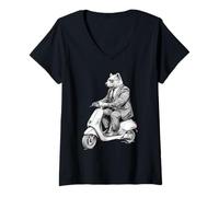 Femme Ours Urbain sur Un Scooter électrique - Encre Funny Animal T-Shirt avec Col en V