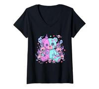 Femme Ours Vaudou Goth Pastel Art Halloween Effrayant T-Shirt avec Col en V