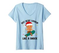 Femme Out Here Looking Like A Snack Funny Gingerbread Christmas T-Shirt avec Col en V