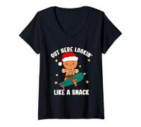 Femme Out Here Looking Like A Snack Funny Gingerbread Christmas T-Shirt avec Col en V
