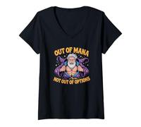 Femme Out of Mana Not Out of Options Fantasy Wizard Blague T-Shirt avec Col en V
