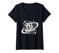 Femme Out Of This World Groovy Funny Planet Space Geek Astronomy T-Shirt avec Col en V