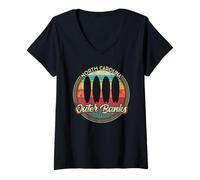 Femme Outer Banks. Planches de surf rétro - Surf vintage T-Shirt avec Col en V