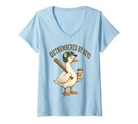Femme Outnumbered by Boys Mom Goose Baseball Mama T-Shirt avec Col en V