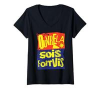 Femme Ouvre-La Sois Fort Vis Esprit Positif Et Style Décalé T-Shirt avec Col en V