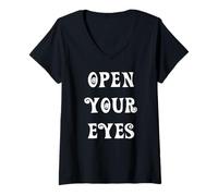 Femme Ouvrez Vos Yeux T-Shirt avec Col en V