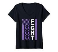 Femme Overdose Awareness Drapeau américain Violet Fight T-Shirt avec Col en V