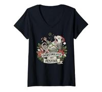 Femme Overstimulated But Festive Opossum Christmas T-Shirt avec Col en V