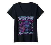 Femme Overstimulated Moms Club Retro Night Shift Edition Mama T-Shirt avec Col en V