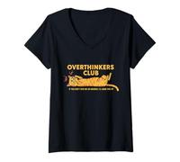 Femme Overthinkers Club Anxious Cat Humour T-Shirt avec Col en V