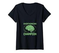 Femme Overthinking Champion Funny Vintage Rétro T-Shirt avec Col en V