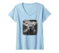 Femme OVNI Capybara Selfie avec drôle d'invasion Extraterrestre T-Shirt avec Col en V
