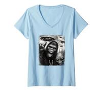 Femme OVNI en détresse Bigfoot et Alien Selfie Nouveauté Invasion T-Shirt avec Col en V