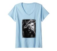 Femme OVNI en détresse Bigfoot et Vache Selfie Invasion Humour T-Shirt avec Col en V