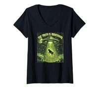 Femme OVNI : La vérité est Un enlèvement irrationnel de Vaches 3.14 Math Pi Day T-Shirt avec Col en V