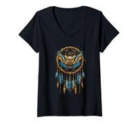 Femme Owl Dreamcatcher Native American Indian Feathers Arts T-Shirt avec Col en V