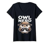 Femme Owl Nerd Jumelles pour Observer Les Oiseaux T-Shirt avec Col en V