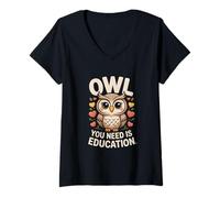 Femme Owl You Need is Education Rétro Vintage School Wisdom T-Shirt avec Col en V