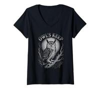 Femme Owl's Keep Moon Branch Spiderweb Watchful Night T-Shirt avec Col en V