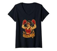 Femme OWN IT Boxe Autonomisation féministe Strong Woman Vintage T-Shirt avec Col en V