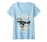 Femme P-51D Mustang Vintage North American P-51D Fighter Warbirds T-Shirt avec Col en V
