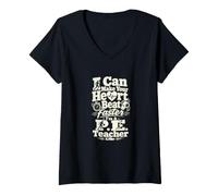 Femme P.E. Teacher Heart Beat T-Shirt avec Col en V