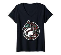 Femme Pacific Northwest Style Spirit Wolf Leader Pack Moon Howler T-Shirt avec Col en V