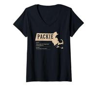 Femme Packie Massachusetts Dictionary Boston Slang Local Humour T-Shirt avec Col en V