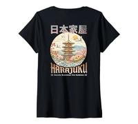 Femme Pagode Japonaise Sakura Fleurs Zen Jardin Art Back T-Shirt avec Col en V