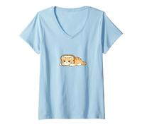 Femme Pain de Chat grillé Mignon Kawaii Kitty Toast T-Shirt avec Col en V