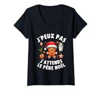 Femme Pain D'epice J'peux Pas J'attends Le Père Noël Drole Noel T-Shirt avec Col en V