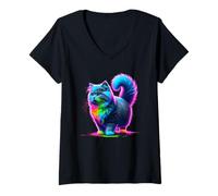 Femme Paint Art Munchkin Cat Sausage Cat T-Shirt avec Col en V