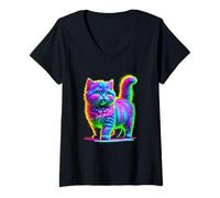 Femme Paint Art Munchkin Cat Sausage Cat T-Shirt avec Col en V