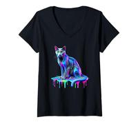 Femme Paint Art Russian Blue Cat Russian Blues Maltese T-Shirt avec Col en V